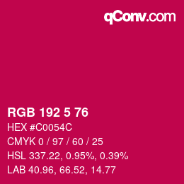 Color code: RGB 192 5 76 | qconv.com