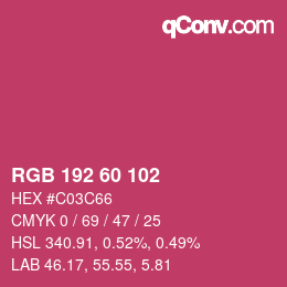 Color code: RGB 192 60 102 | qconv.com
