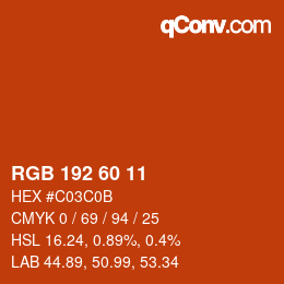 カラーコード: RGB 192 60 11 | qconv.com