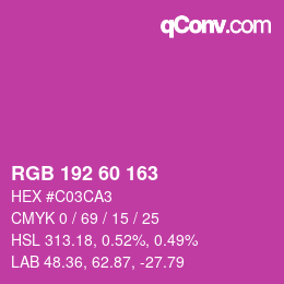 カラーコード: RGB 192 60 163 | qconv.com