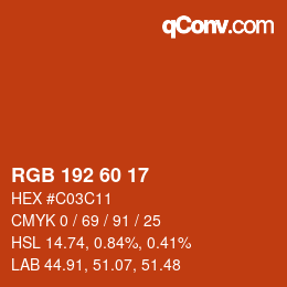 カラーコード: RGB 192 60 17 | qconv.com