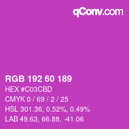 カラーコード: RGB 192 60 189 | qconv.com