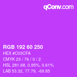 カラーコード: RGB 192 60 250 | qconv.com