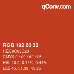 颜色代码: RGB 192 60 32 | qconv.com
