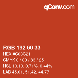 カラーコード: RGB 192 60 33 | qconv.com