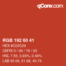 Color code: RGB 192 60 41 | qconv.com