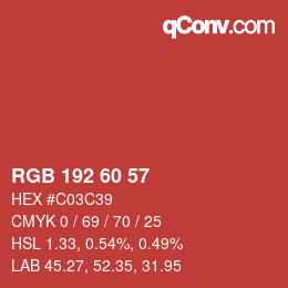 カラーコード: RGB 192 60 57 | qconv.com