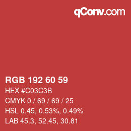 カラーコード: RGB 192 60 59 | qconv.com