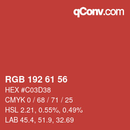 カラーコード: RGB 192 61 56 | qconv.com