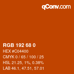 颜色代码: RGB 192 68 0 | qconv.com