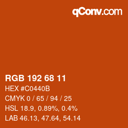 Color code: RGB 192 68 11 | qconv.com