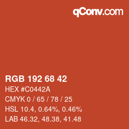 Color code: RGB 192 68 42 | qconv.com
