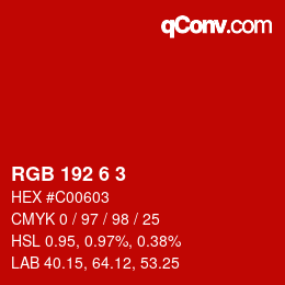 Color code: RGB 192 6 3 | qconv.com