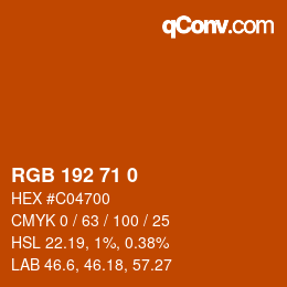 Color code: RGB 192 71 0 | qconv.com