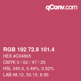 カラーコード: RGB 192 72.8 101.4 | qconv.com