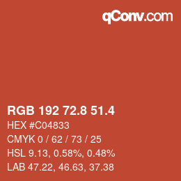カラーコード: RGB 192 72.8 51.4 | qconv.com
