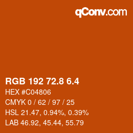 カラーコード: RGB 192 72.8 6.4 | qconv.com