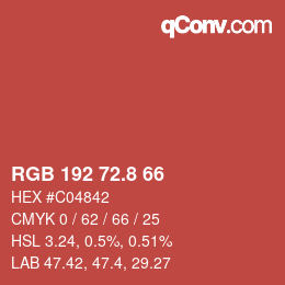 Color code: RGB 192 72.8 66 | qconv.com