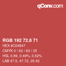 Color code: RGB 192 72.8 71 | qconv.com