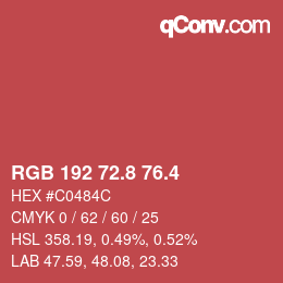 カラーコード: RGB 192 72.8 76.4 | qconv.com