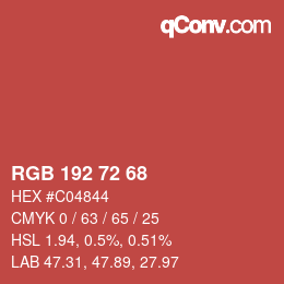 Color code: RGB 192 72 68 | qconv.com