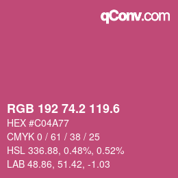 カラーコード: RGB 192 74.2 119.6 | qconv.com