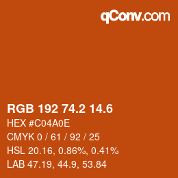 カラーコード: RGB 192 74.2 14.6 | qconv.com