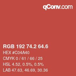 カラーコード: RGB 192 74.2 64.6 | qconv.com