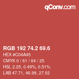 カラーコード: RGB 192 74.2 69.6 | qconv.com