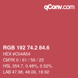 カラーコード: RGB 192 74.2 84.6 | qconv.com