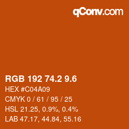 カラーコード: RGB 192 74.2 9.6 | qconv.com