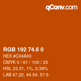 カラーコード: RGB 192 74.6 0 | qconv.com