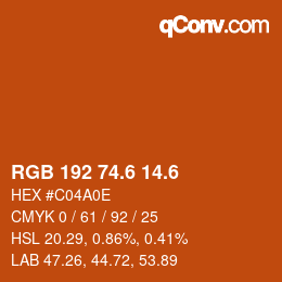 カラーコード: RGB 192 74.6 14.6 | qconv.com