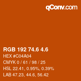 カラーコード: RGB 192 74.6 4.6 | qconv.com