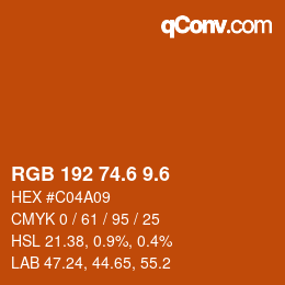 カラーコード: RGB 192 74.6 9.6 | qconv.com