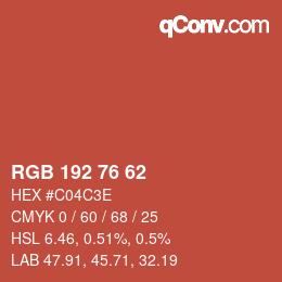 Color code: RGB 192 76 62 | qconv.com