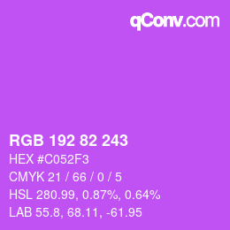 Color code: RGB 192 82 243 | qconv.com