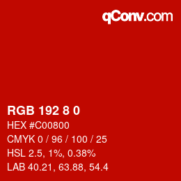 カラーコード: RGB 192 8 0 | qconv.com