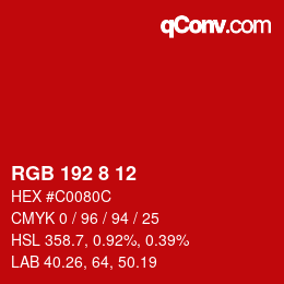 Color code: RGB 192 8 12 | qconv.com