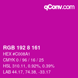 カラーコード: RGB 192 8 161 | qconv.com