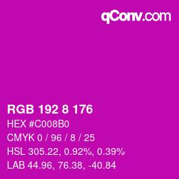 Color code: RGB 192 8 176 | qconv.com