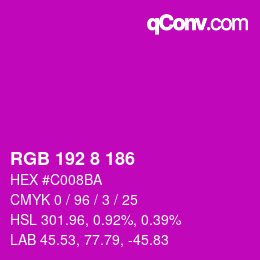 颜色代码: RGB 192 8 186 | qconv.com