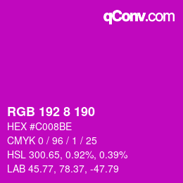 Color code: RGB 192 8 190 | qconv.com