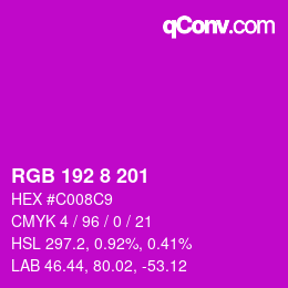 Color code: RGB 192 8 201 | qconv.com