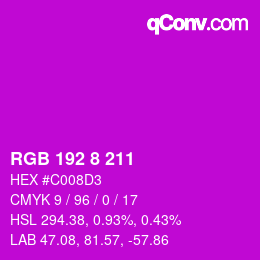Color code: RGB 192 8 211 | qconv.com
