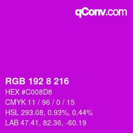 カラーコード: RGB 192 8 216 | qconv.com