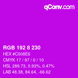 Color code: RGB 192 8 230 | qconv.com