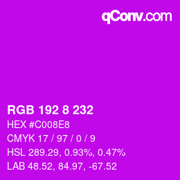 Color code: RGB 192 8 232 | qconv.com