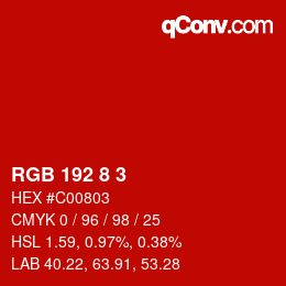 カラーコード: RGB 192 8 3 | qconv.com