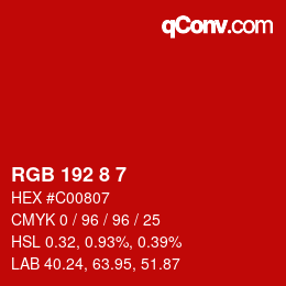 Color code: RGB 192 8 7 | qconv.com